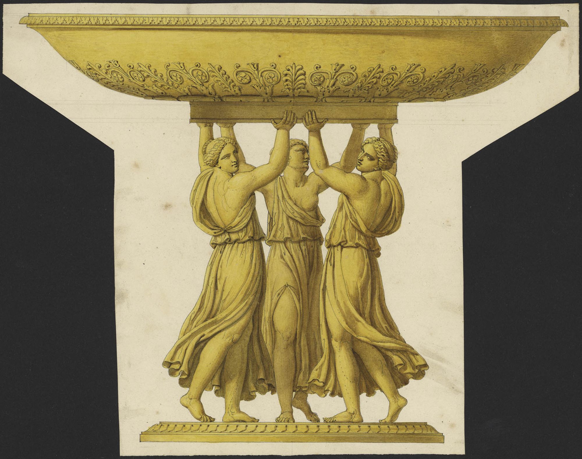 Biennais, Martin Guillaume, Coupe supportée par trois femmes vêtues à l'Antique, 19e siècle, 1ère moitié